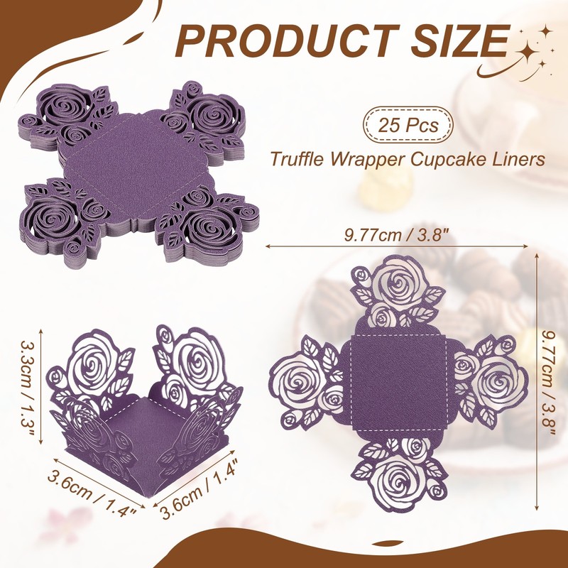 25Pcs Pink Shape 1.4x1.4" Truffle Wraps Pirottini Decoration, Dark Purple gallery