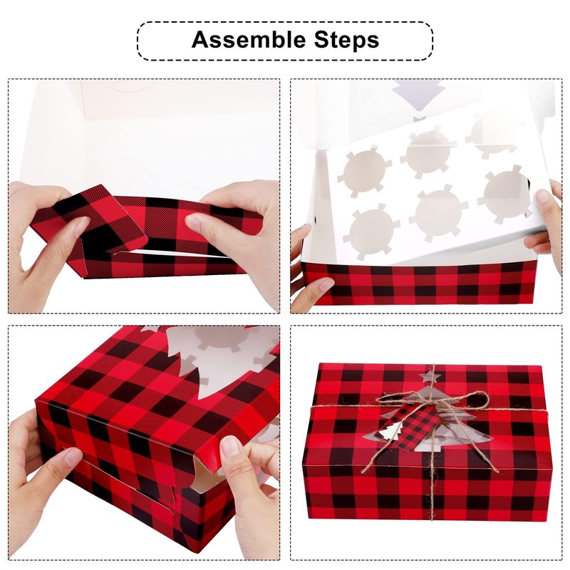 30 Pack Christmas Cupcake Boxes Plaid Cookie Gift Boxes Food Treats Container Wi gallery