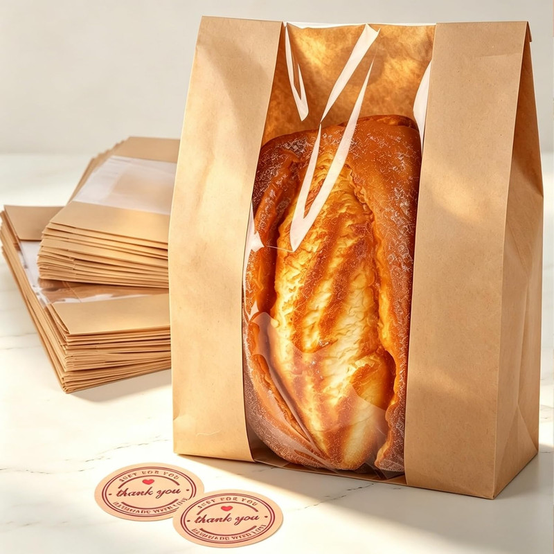 60 Pcs Bread Bags for Homemade Bread, Sourdough Bread Bags with Clear Window, 13