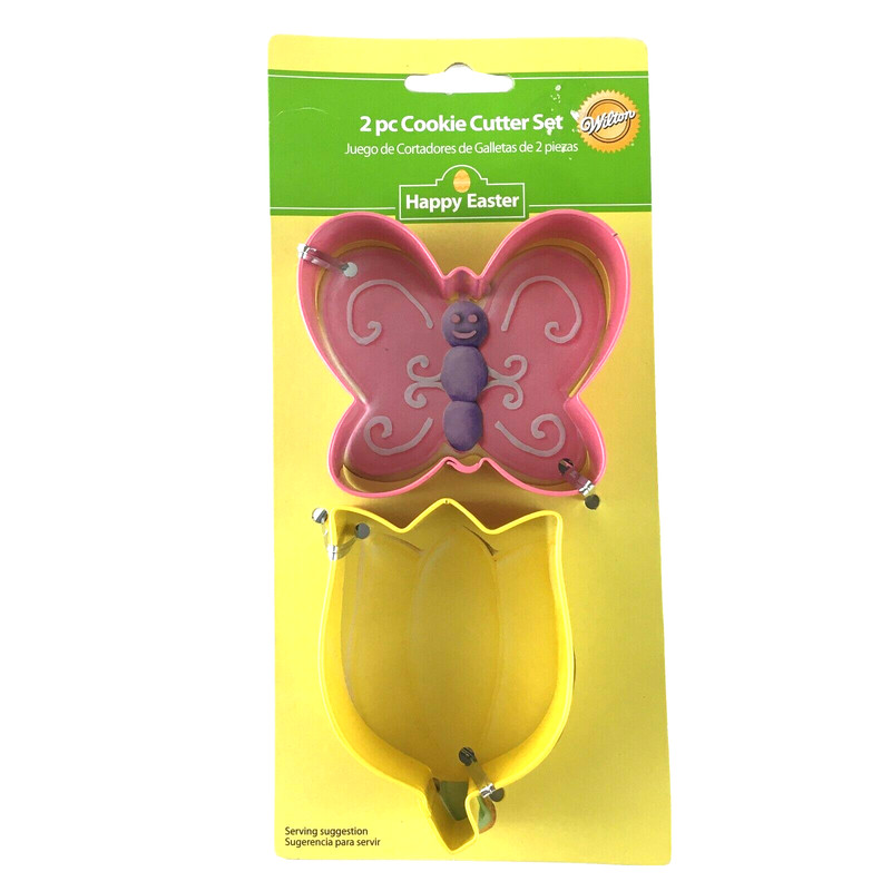 Lot of 2 Wilton 2 Piece Metal Cookie Cutter Sets - Butterfly, Tulip, Flower, Egg gallery