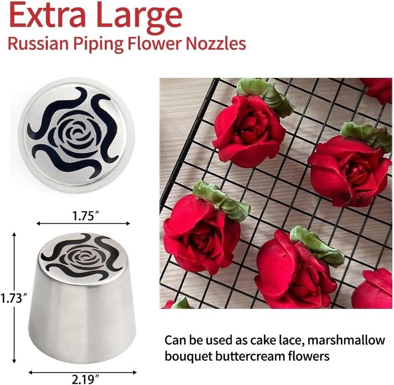 Extra Large Russian Flower Piping Tips, Stainless Steel Icing Tips Set, Rose ... gallery