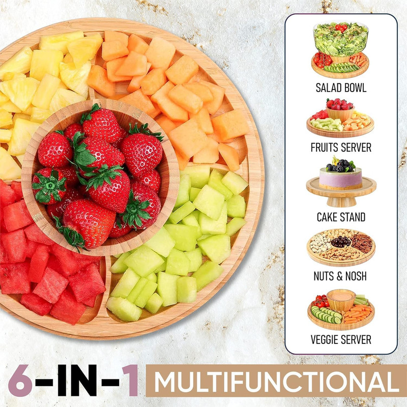 Multi-Function Bamboo Cake Stand with Dome - 6 in 1 Serving Platter 30cm gallery