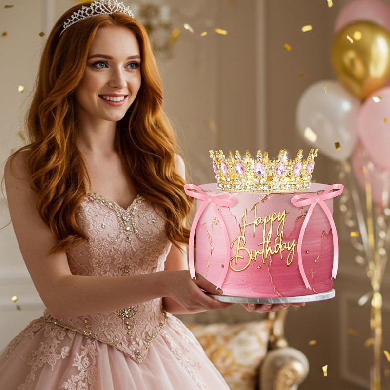 8 Pcs Gold and Pink Princess Crown Cake Topper Corona Para Pastel Queen Pink gallery