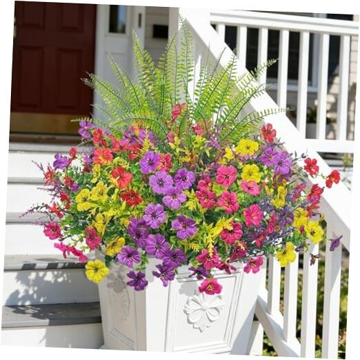 20 Bundles Artificial Flowers for Outdoors, UV Resistant Silk Fake Mix Color