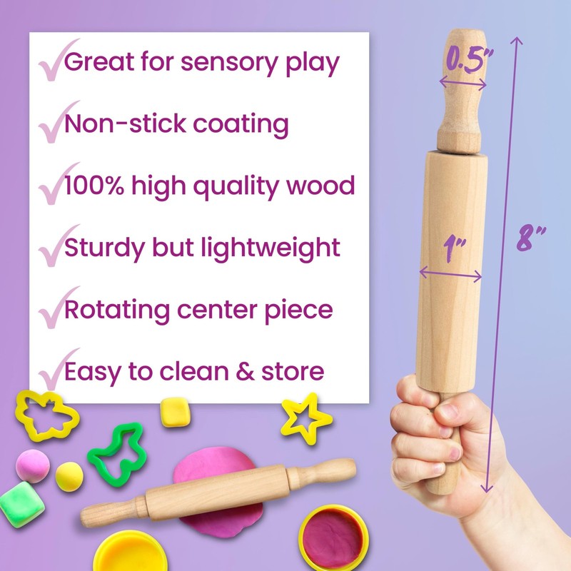 8-Inch Premium Kids Mini Rolling Pins (6-Pack) Splinter-Free, Non-Stick Hardw... gallery