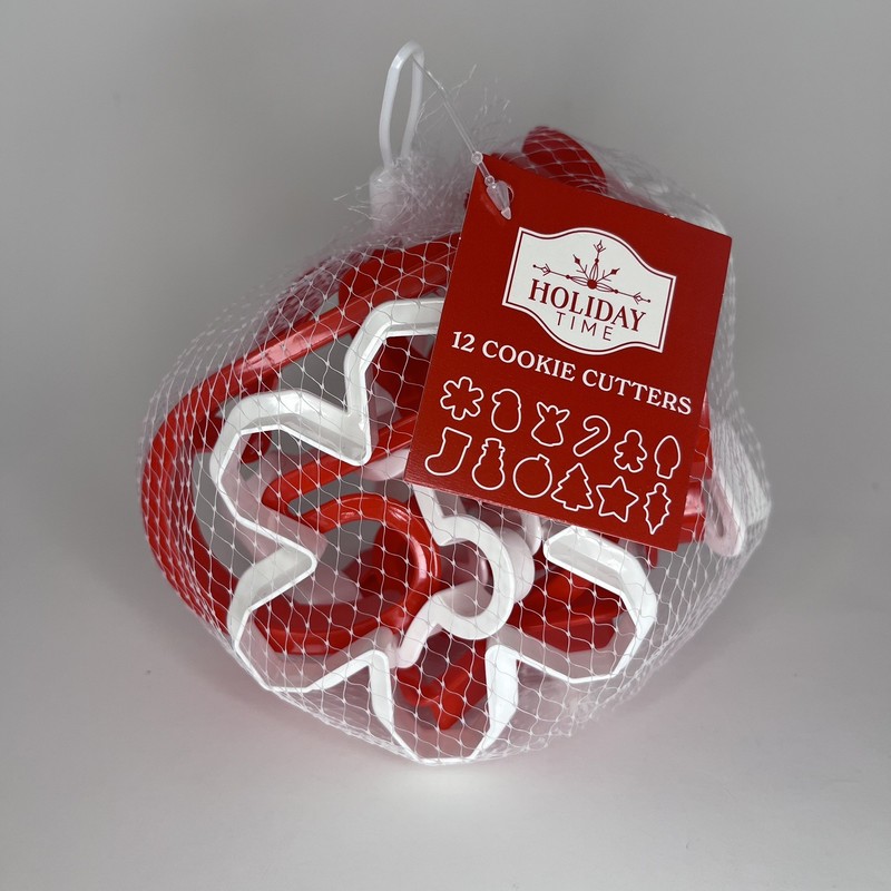 New 12 pc Christmas Cookie Cutters Red White Plastic Assorted Shapes