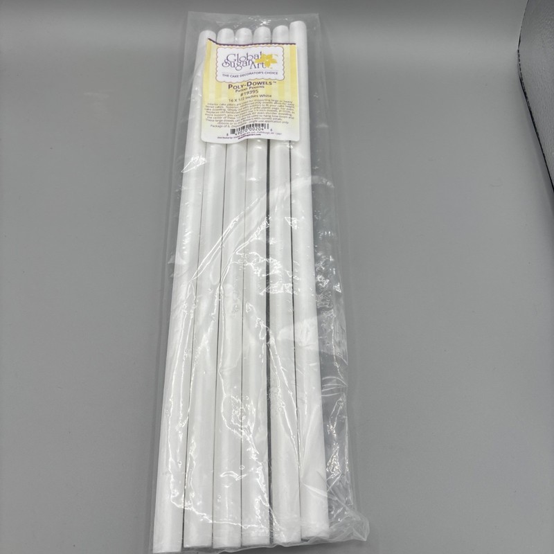 6 Global Sugar Arts Poly-Dowels 16 X 1/2 Inches White #19395 NEW