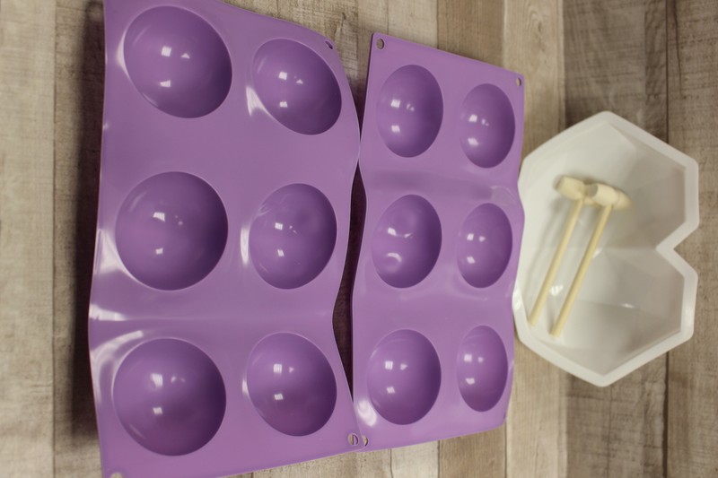 6-Hole Spherical Silicone Kitchen Chocolate Candy Mold With Hammer -Purple -New