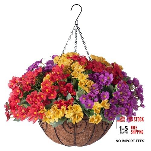 Artificial Fake Hanging Plants Flowers Basket for Spring Outdoor Decoration,
