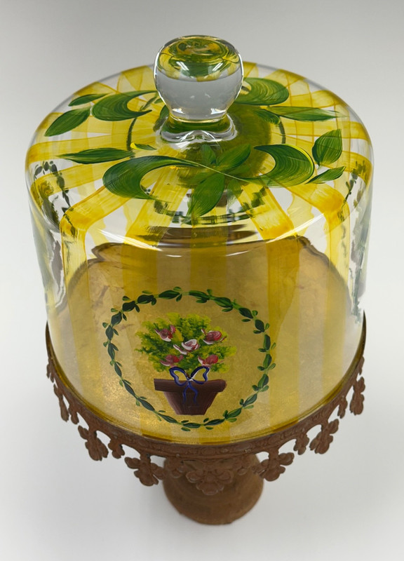 French Country Garden Inspired Cake Tart Pedestal with Hand Painted Glass Cover gallery