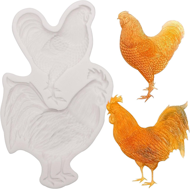 Rooster Hen Silicone Fondant Molds Farm Animal Chocolate Baking Molds for Cake D