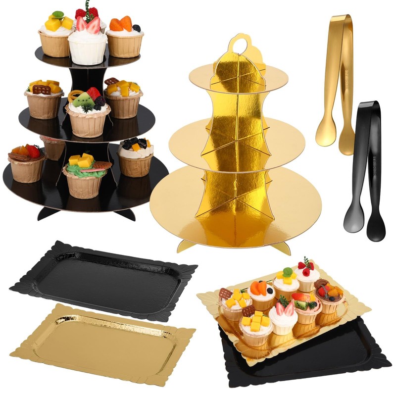 8 Pcs Dessert Table Display Set with 2 x 3-Tier Cardboard Cupcake Stand Tower…