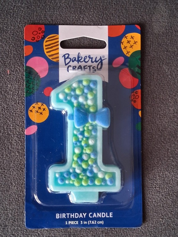 Bakery Crafts Number 1 Birthday Candle 3in Blue/Green Polka Dot Bow gallery
