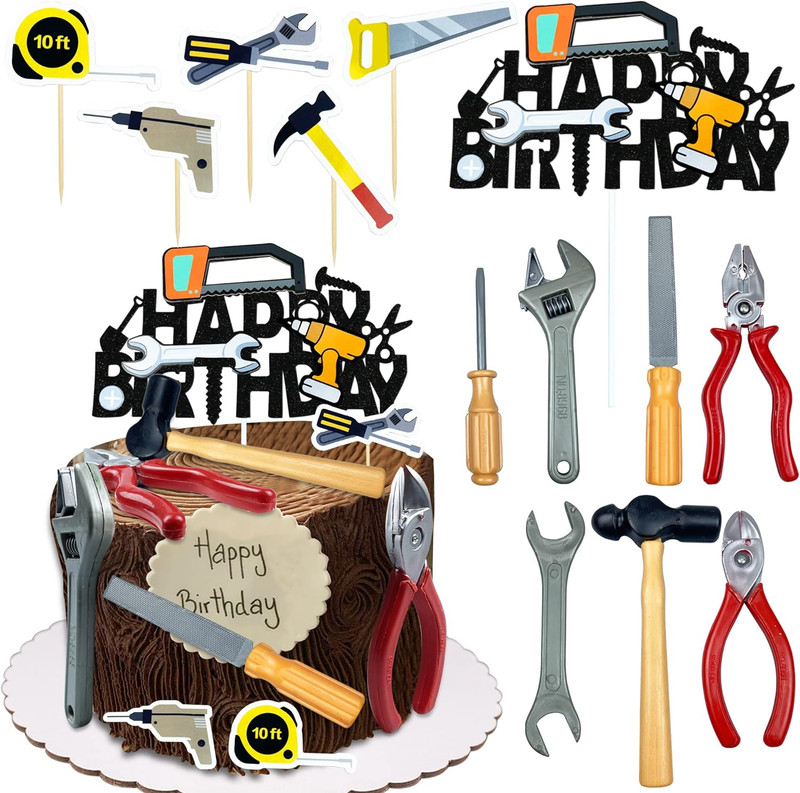18PCS Tools Cake Topper Tools Cake Decorations Toolbox Wrench Hammer Mechanic Dr gallery