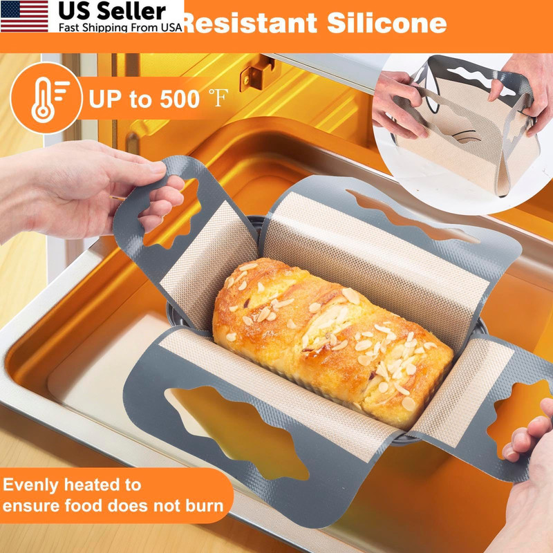 2 Pcs Silicone Bread Loaf Pan Liners, Reusable For 9*5" Pan, Gray gallery