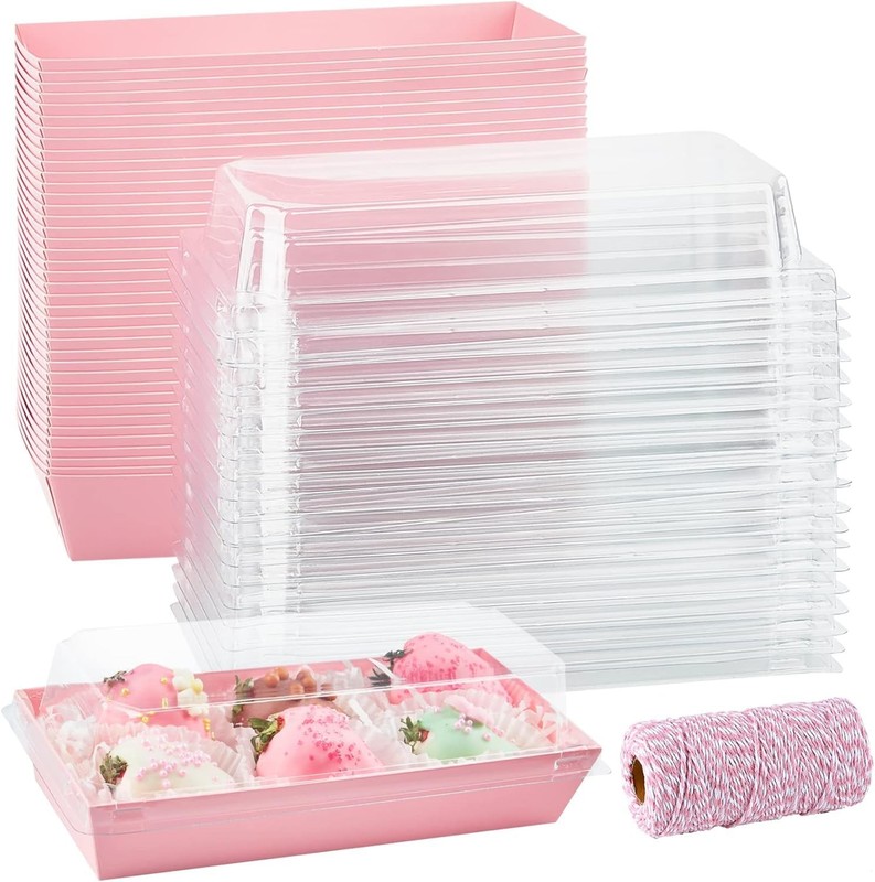 50 Pack Pink Small Paper Charcuterie Boxes Clear Lids To Go Treat Container