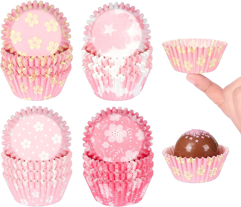 Pink Floral Mini Cupcake Liners 400 Count Colorful Paper Baking Cups Food Grade
