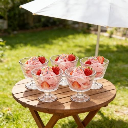 Set of 6 Glass Dessert Bowls, 8 Oz Footed Ice Cream Cups with Pedestal, gallery