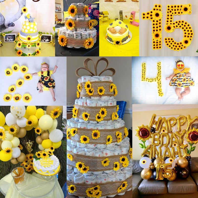 Levinis 130Pcs Artificial Sunflower Heads 3.5 1.5 Yellow Sunflower Floral Decor gallery