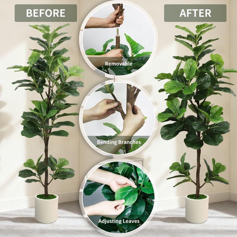 Pepeuni 5Ft Artificial Fiddle Leaf Fig Tree White Planter Fake Moss Realistic gallery