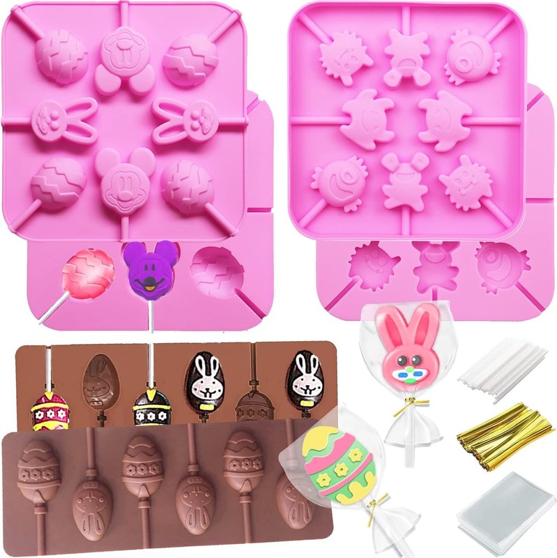 303Pcs Easter Lollipop Molds Set Easter Candy Mold Bunny Eggs Mouse Silicone …