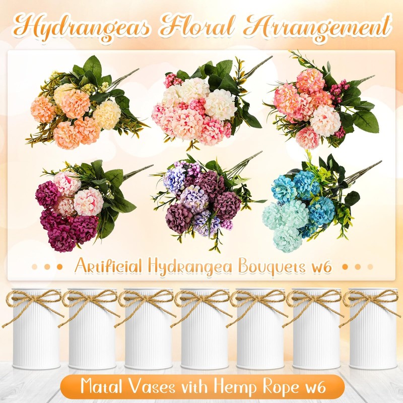 Wavwavw 6 Sets Flower Centerpieces For Tables Decor Artificial Hydrangeas Vase gallery