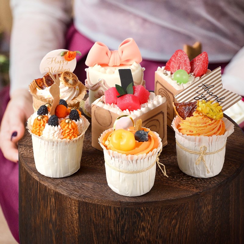 6 Pcs Wood Display Risers Cupcake Stand Brown Rustic Wood Cake Stands Wooden ... gallery