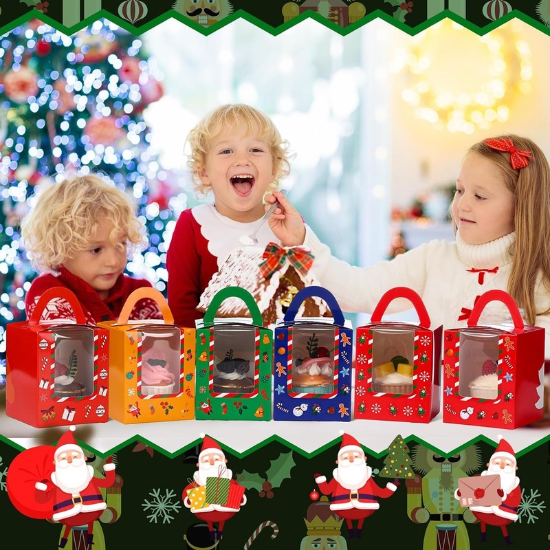 24 Pcs Christmas Cupcake Boxes Cookie with Window Insert... gallery