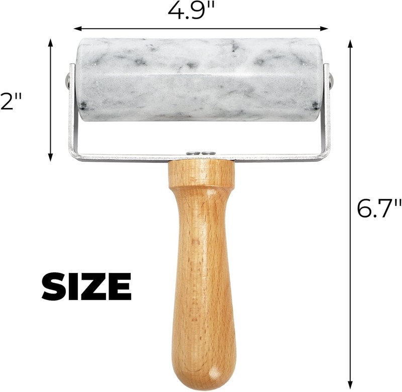 Marble Pizza Dough Roller, Non-Stick Pastry Rolling Pin with Wooden Handle, gallery