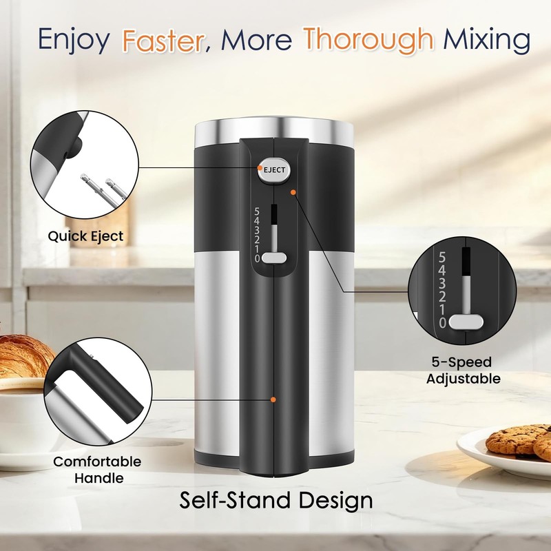 CHIDOLL 600W Hand Mixer, 5-Speed Electric Hand Held Mixer for Baking, Lightwe... gallery