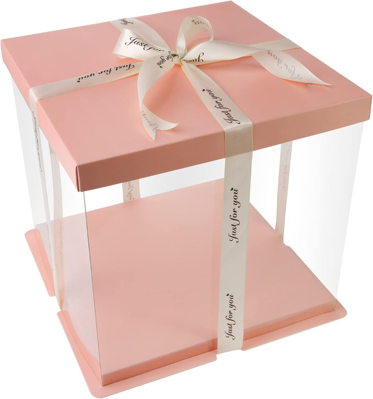 4 Pack Clear Cake Box Carrier 10" X 10" X 9" Cake Packaging Container with Ribbo gallery