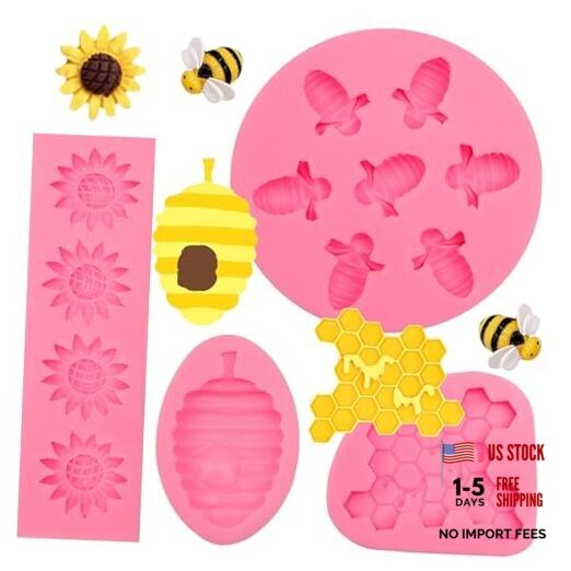 4 Pcs Bumble Bee Silicone Mold Honeycomb Sunflower Fondant Molds Beehive