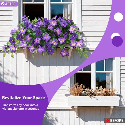 Artificial Fake Flowers Plants Outdoor, 2PCS B01 Deep Purple+ Light Purple gallery