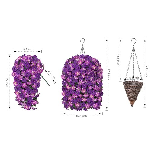 Artificial Flowers with Basket for Outdoors, 3pcs Faux 3 Pcs Purple Red gallery