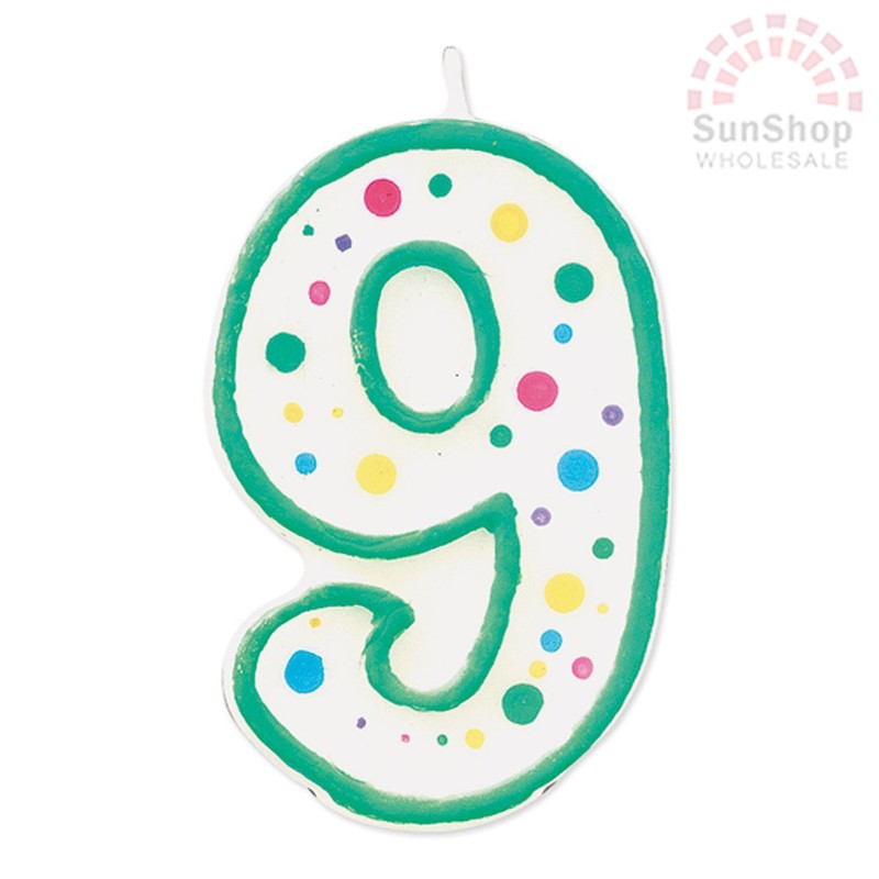 Genuine! WILTON Number 9 Polka Dot Numeral Party Birthday Cake Candle Green!