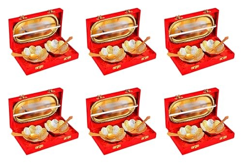 Bowl Spoon Tray Set Small Gold Silver Plated Dry Fruits Dessert Serving 6 gallery