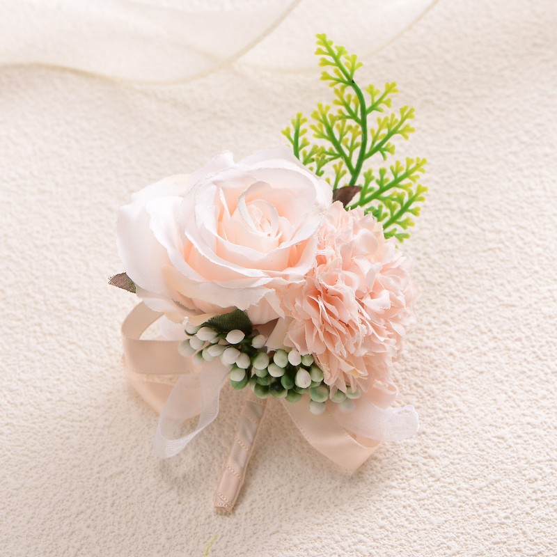 2-Pack Boutonnieres for Men, Artificial Rose Men Boutonnieres [Nude Pink] gallery