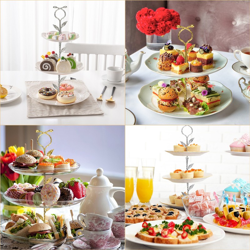 3 Sets 3 Tier Cake Holder with Metal Handle for Silver Plates gallery