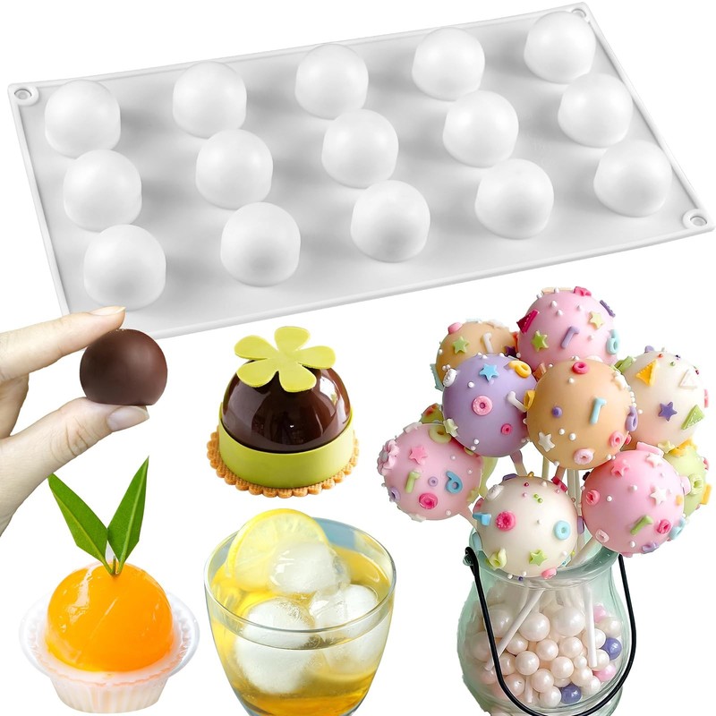 Sphere Chocolate Molds, 15 Cavity 3D Ball Molds Silicone, Small Semi Sphere C…