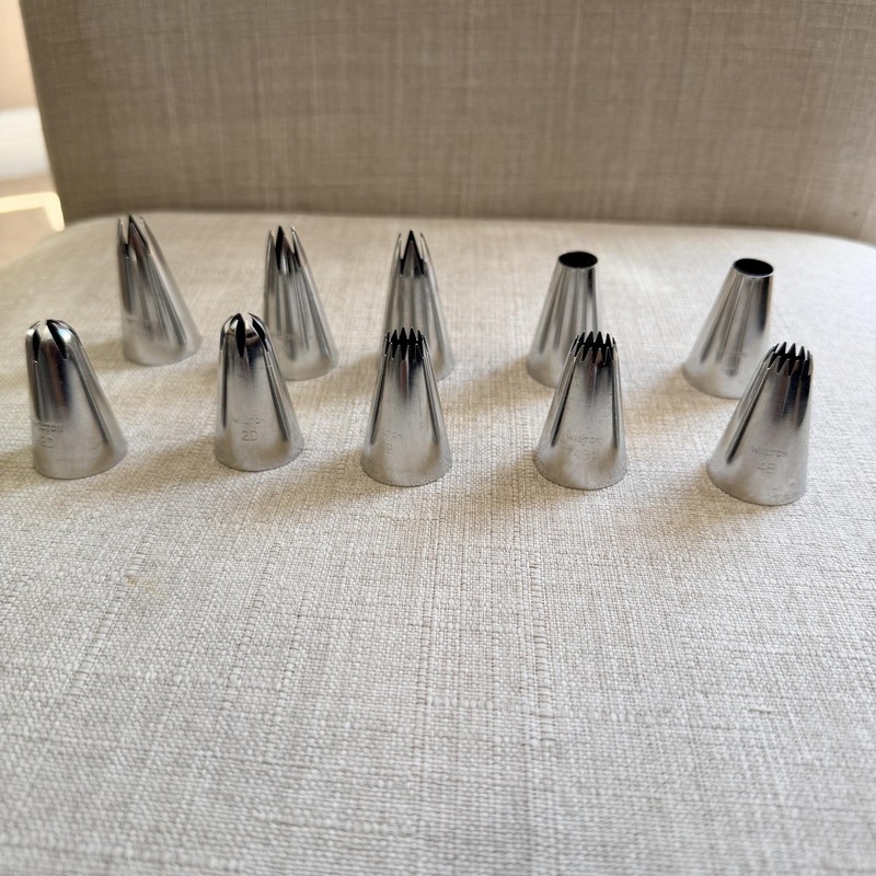 Wilton Stainless Piping Tips Set Of 10 1M 2D 4B 12A Silver Cake Decorating