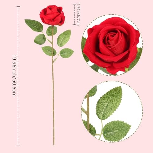 12PCS Realistic Silk Roses Bouquet, Artificial Flowers Fake Long Stem Red gallery