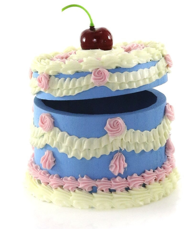 Cody Foster Blue Cherry Pretty Cake Stash Wood Box-5'' x 5''H