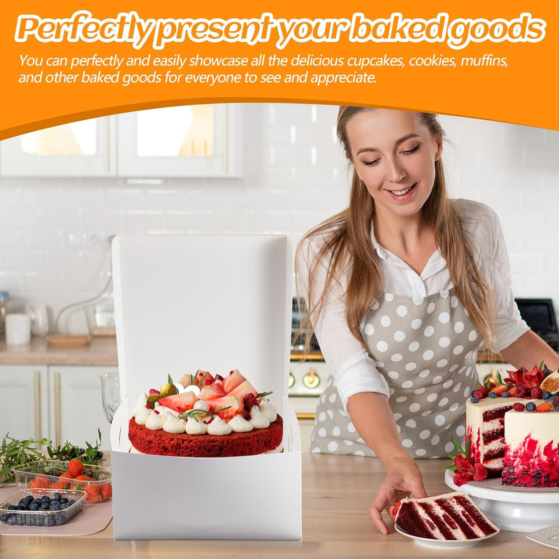 50 Pack 12 X 12 X 6 Inch White Cake Boxes Cardboard Bakery Boxes for Pie Pastry gallery