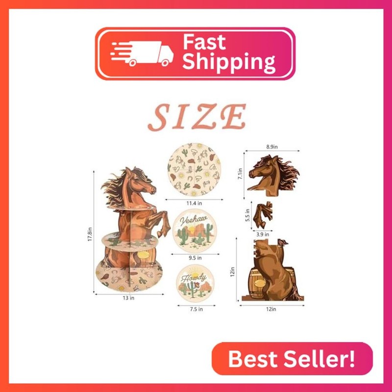 Zliisang Western Horse Theme Cupcake Stand Cowboy Birthday Party Decorations 3 T gallery