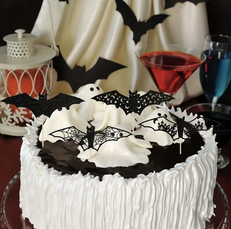 Retro Vintage Halloween Holiday Bats Kitschy Decorative Cake Cupcake Toppers Set