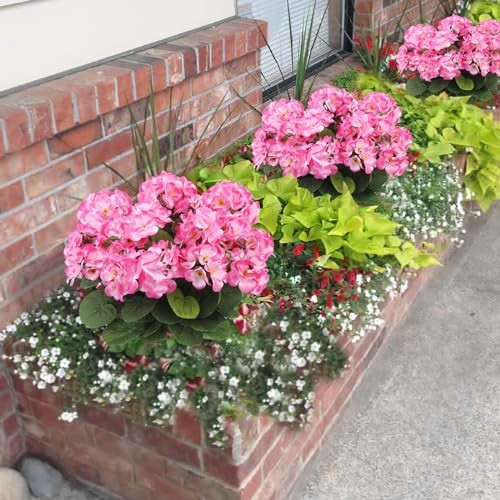 3 Pcs Artificial Geraniums Flowers Silk Geraniums for Outdoors UV Pink gallery