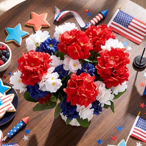Suncalla 4 Pcs Patriotic Artificial Flowers Red White and Blue 4th of July gallery