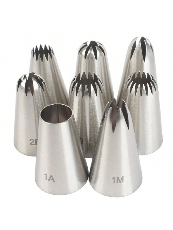 8 Medium Stainless Steel Piping Tips Set For Cake Cookie Decorating