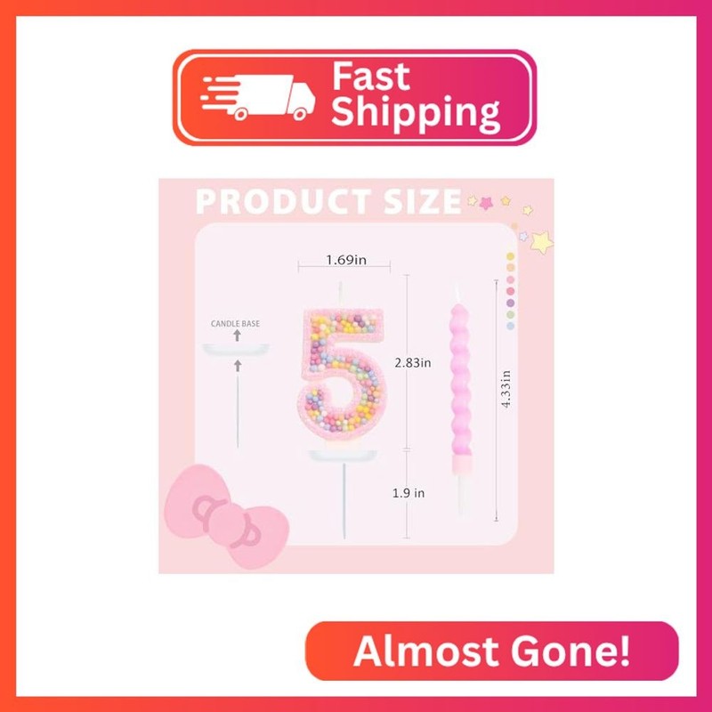 FAMGift Number 5 Candle with 12 Pcs Spiral Candles, Colorful Macaron Birthday Ca gallery