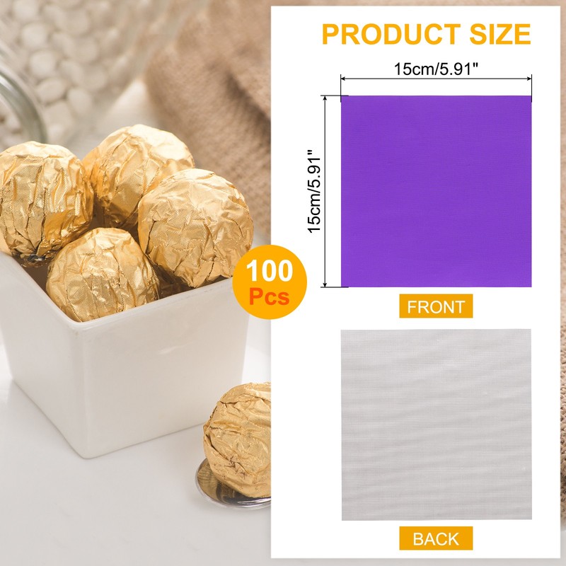 100pcs Candy Foil Wrappers6 x 6Inch Chocolate Bar Wrappers(Purple Fine Grid)] gallery